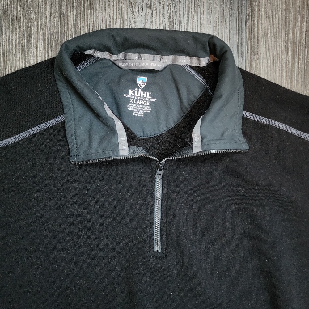 Kulh Mens Size XL Kashmira Black & Gray Fleece Lined 1/4 Zip Sweater Pullover
